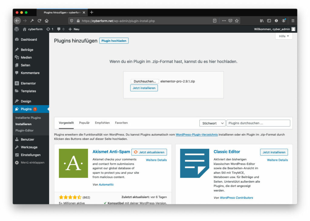 Elementor Pro installieren
