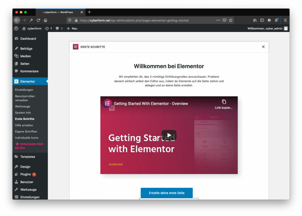 Plugin Elementor installiert