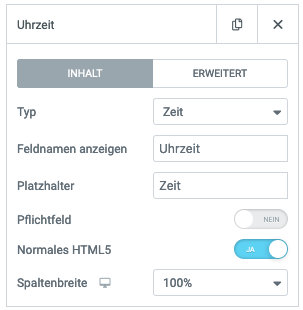 Elementor Formular Zeit